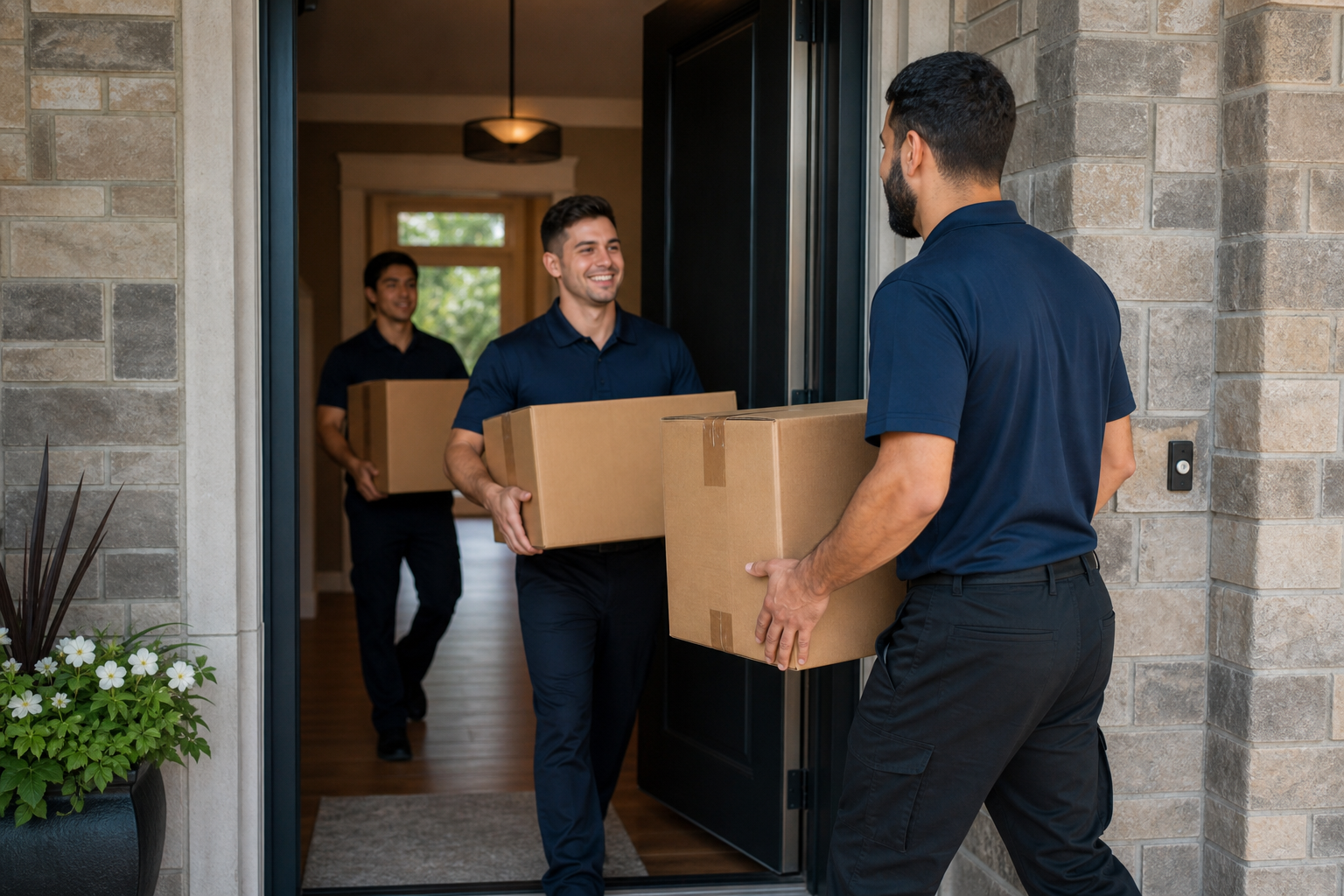 Déménageurs portant des cartons